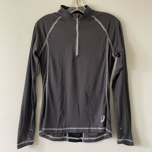 striped asics athletic 1/4 zip long sleeve pullover